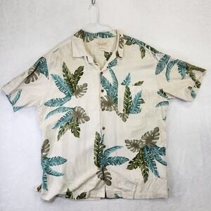 Island Republic Mens XXL 100% Silk Tropical Leaf Hawaiian Camp Shirt Green Teal